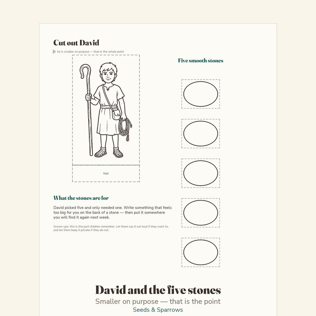 David and Goliath coloring page with talk-together questions