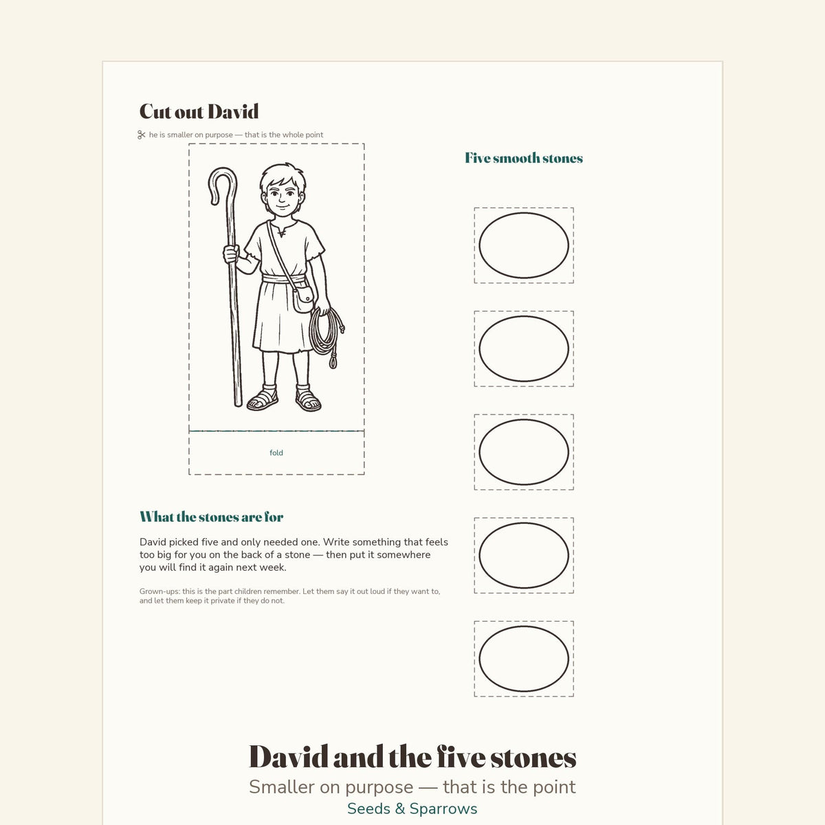 David and Goliath coloring page with talk-together questions