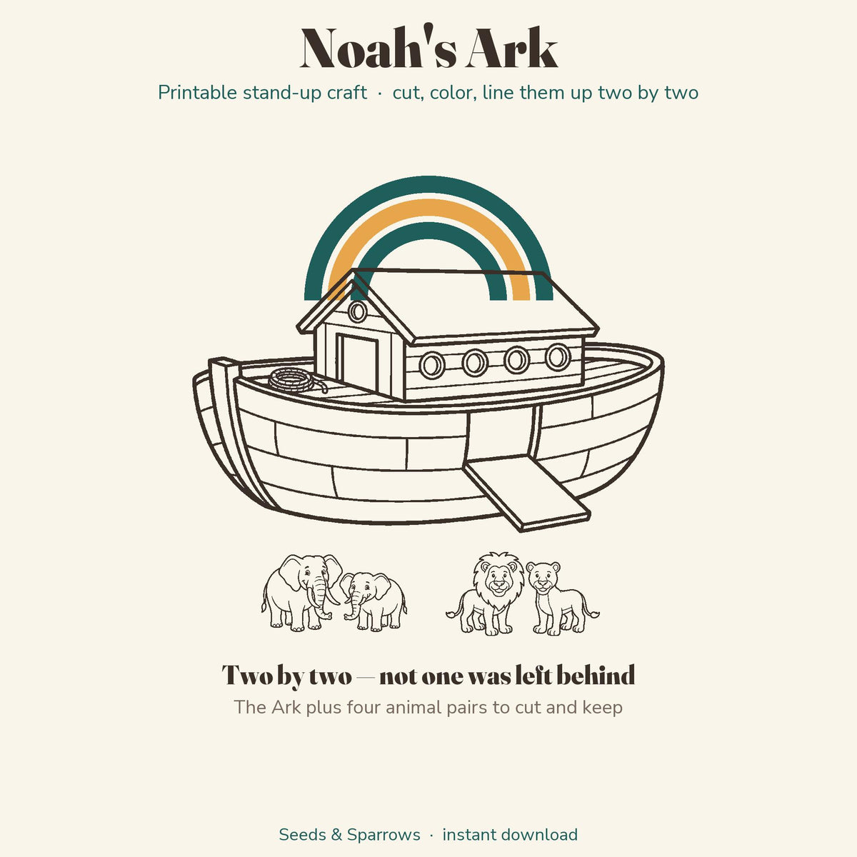 Noah's Ark printable Bible craft for kids: a stand-up paper ark with animal pairs two by two