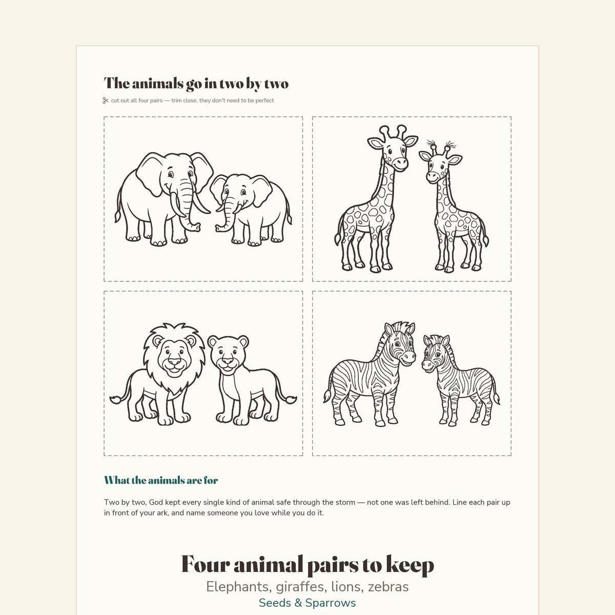 Noah's Ark coloring page with talk-together questions