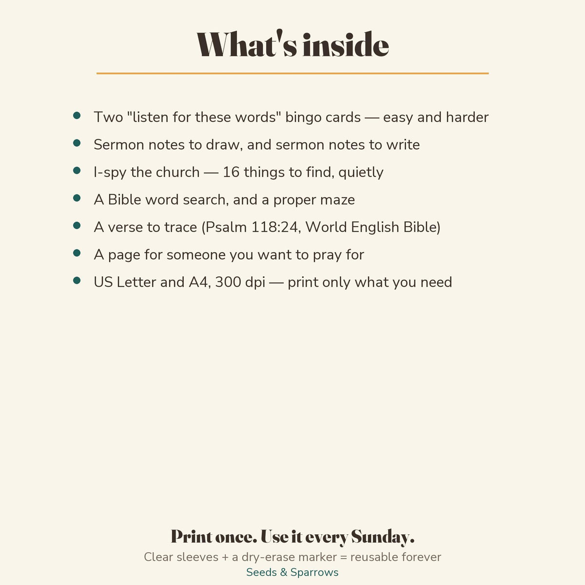 Sunday Church Bag activity page