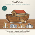 Noah's Ark printable stand-up craft: a colored paper ark with giraffes, elephants, lions and zebras lined up two by two