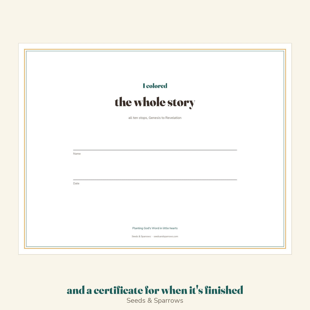 I colored the whole story certificate