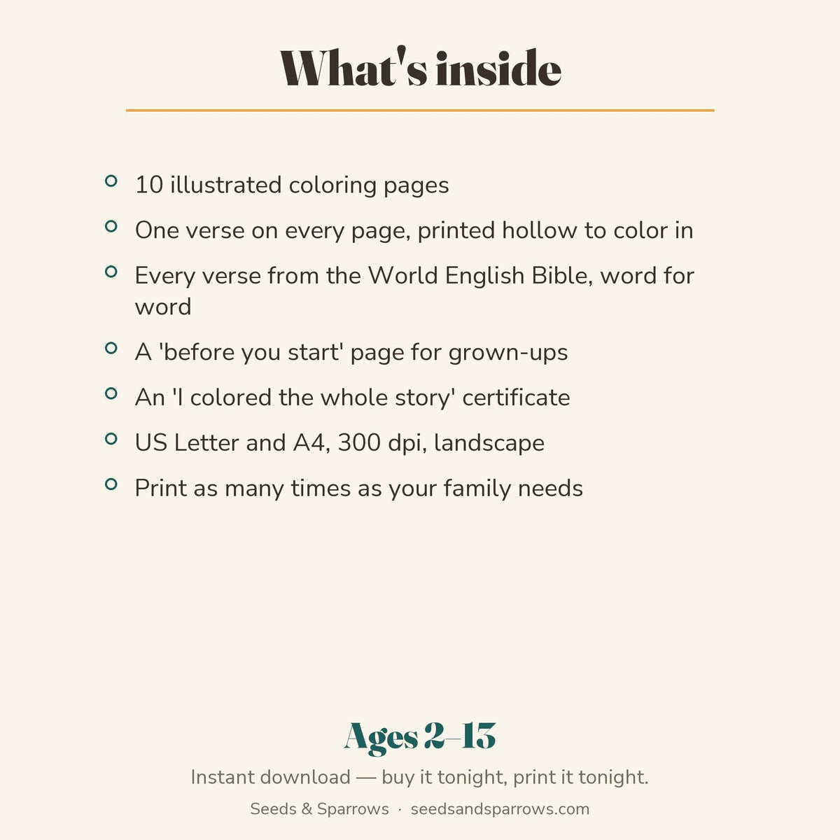 What's inside the Color the Whole Story coloring pack