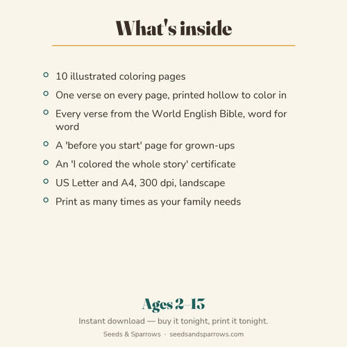 What's inside the Color the Whole Story coloring pack