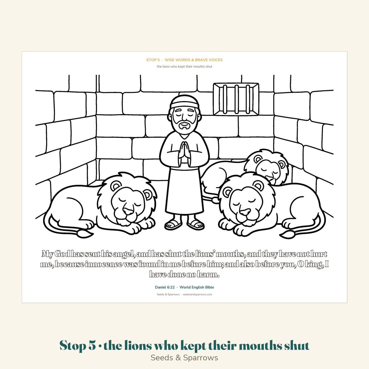 Daniel and the sleeping lions coloring page, Daniel 6:22