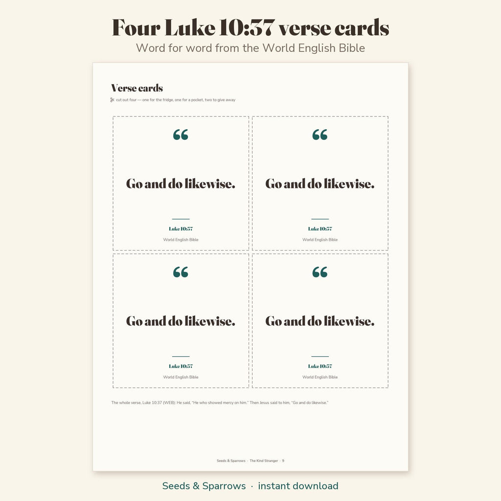 Four Go and do likewise verse cards, Luke 10:37