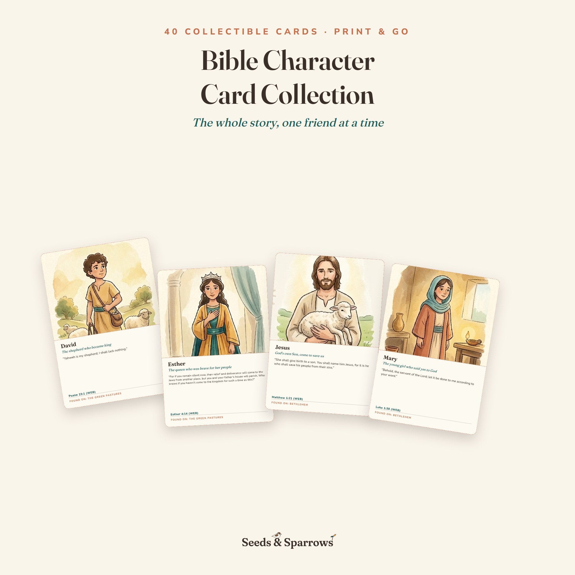 Bible Character Card Collection — 40 Collectible Cards (Printable)